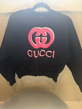 Gucci Black Sweatshirt with Pink Logo and Text